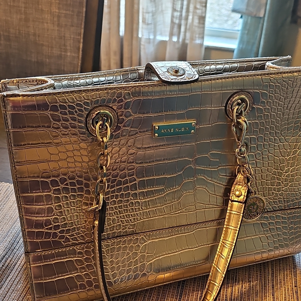 Anne Klein Metallic Croc-Embossed Shoulder Bag